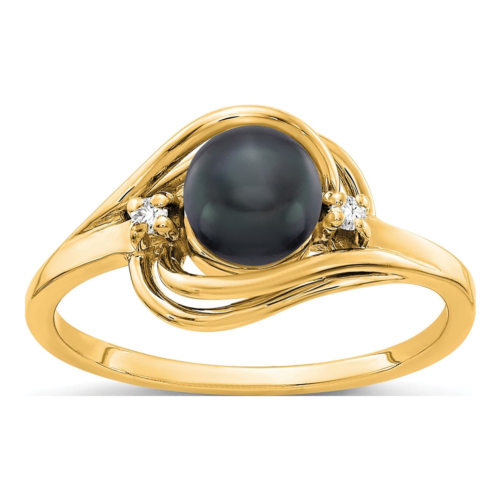 14K Gold Black Pearl & VS Diamond Ring