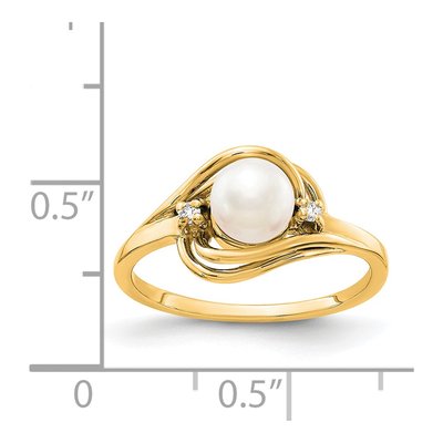 14K Yellow Gold Freshwater Cultured Pearl & Diamond Ring – view 2