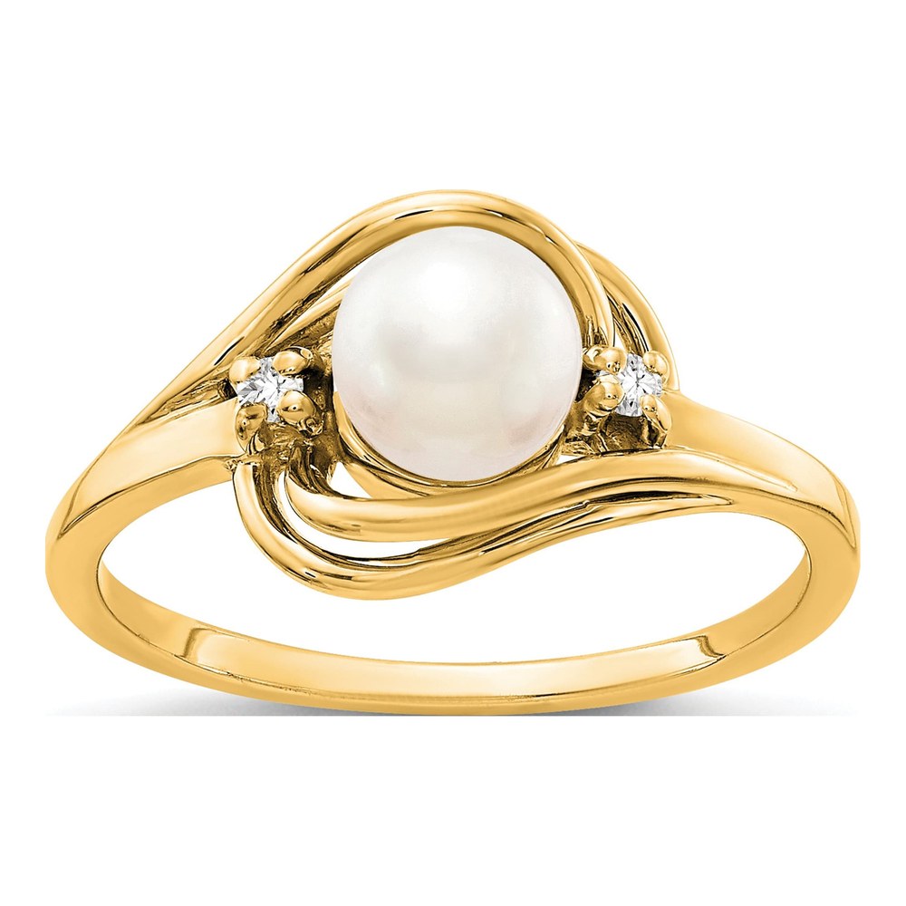 14K Yellow Gold Freshwater Cultured Pearl & Diamond Ring