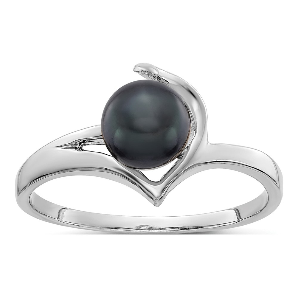 14K White Gold Black Freshwater Cultured Pearl Ring
