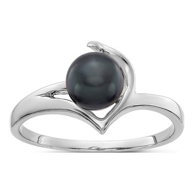 14K White Gold Black Freshwater Cultured Pearl Ring