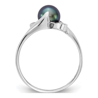14K White Gold Black Freshwater Cultured Pearl Ring – view 2
