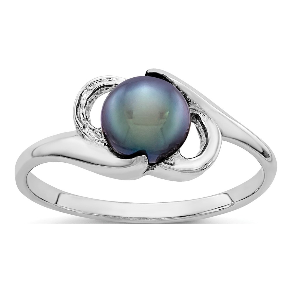 14K White Gold Black Freshwater Cultured Pearl Ring