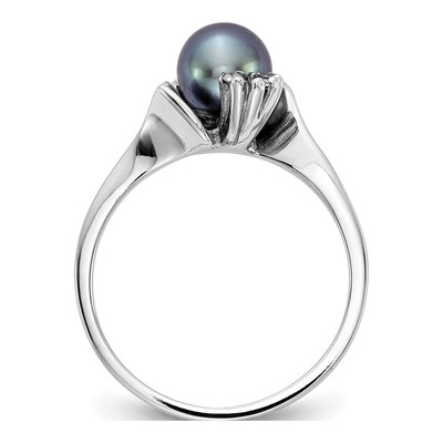14K White Gold 1/15 ct tw Black Freshwater Cultured Pearl & Diamond Ring – view 2