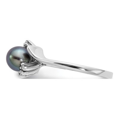 14K White Gold 1/15 ct tw Black Freshwater Cultured Pearl & Diamond Ring – view 3