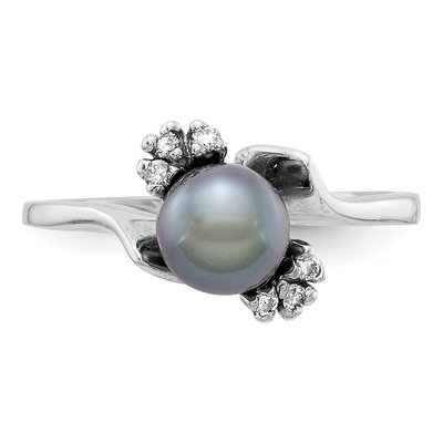 14K White Gold 1/15 ct tw Black Freshwater Cultured Pearl & Diamond Ring – view 4