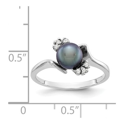 14K White Gold 1/15 ct tw Black Freshwater Cultured Pearl & Diamond Ring – view 5