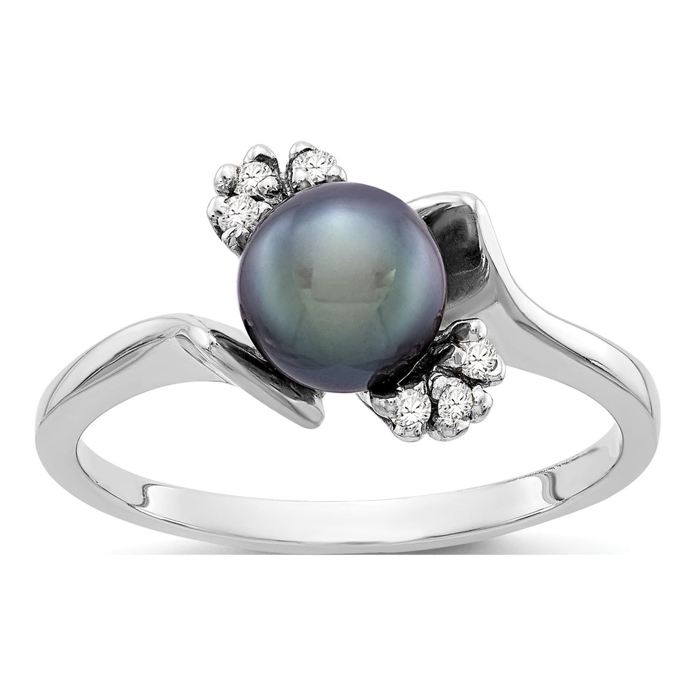 14K White Gold Black Pearl & Diamond Ring