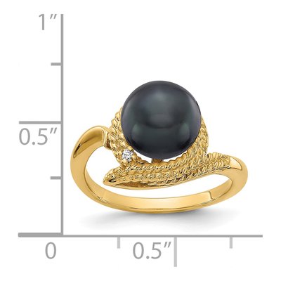 14K Yellow Gold Black Freshwater Cultured Pearl & Diamond Ring – view 2