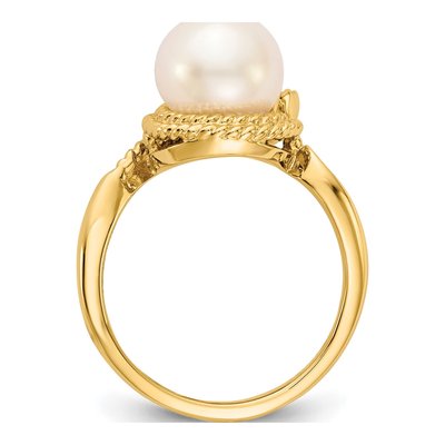 14K Yellow Gold Freshwater Cultured Pearl & Diamond Ring – view 2