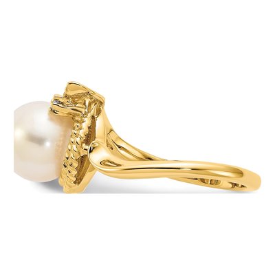 14K Yellow Gold Freshwater Cultured Pearl & Diamond Ring – view 3