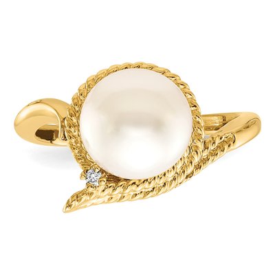 14K Yellow Gold Freshwater Cultured Pearl & Diamond Ring – view 4