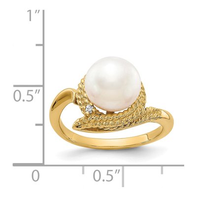 14K Yellow Gold Freshwater Cultured Pearl & Diamond Ring – view 5