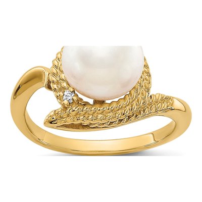14K Yellow Gold Freshwater Cultured Pearl & Diamond Ring