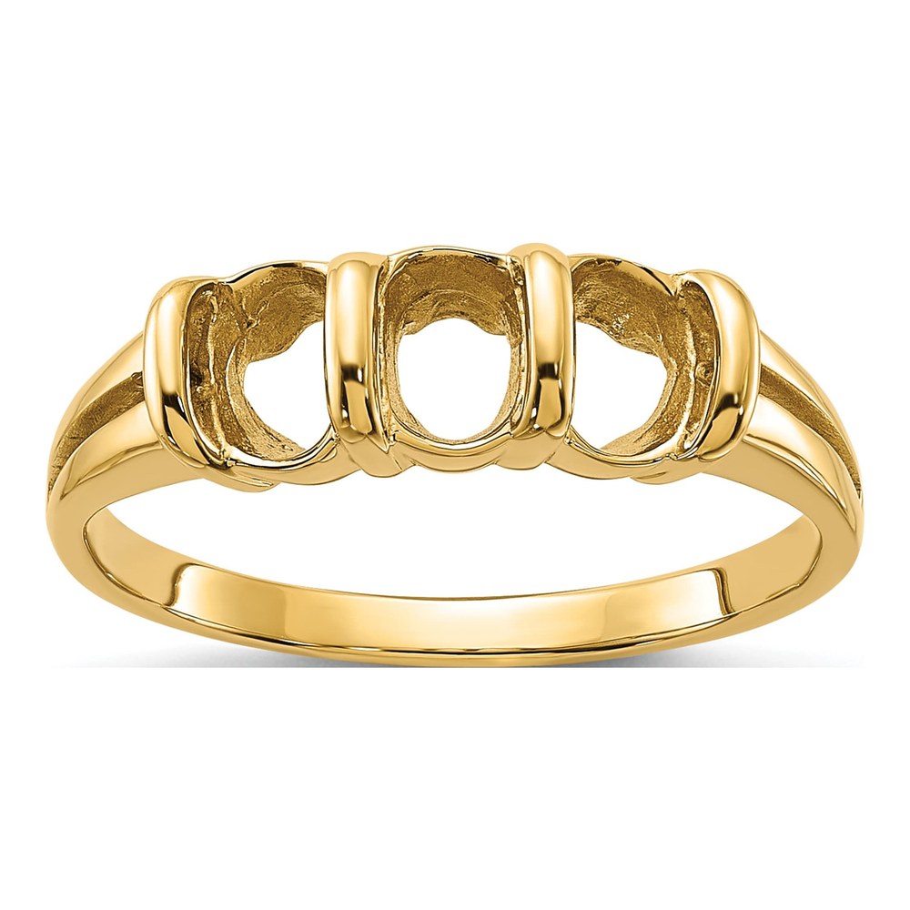 14K Yellow Gold 3-Stone Oval Ring Mounting