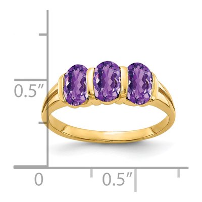 14K Yellow Gold Amethyst 3-Stone Oval Ring – view 2