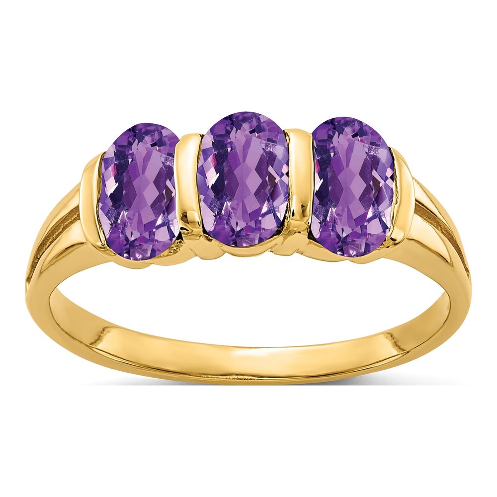 14K Yellow Gold Amethyst 3-Stone Oval Ring