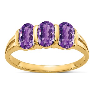 14K Yellow Gold Amethyst 3-Stone Oval Ring