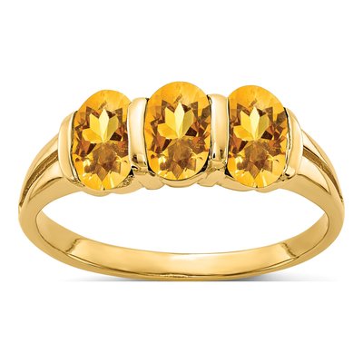 14K Yellow Gold Citrine 3-Stone Ring