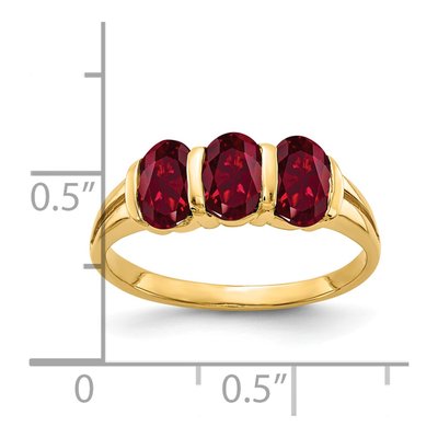 14K Yellow Gold Lab-Created Ruby 3-Stone Ring – view 2
