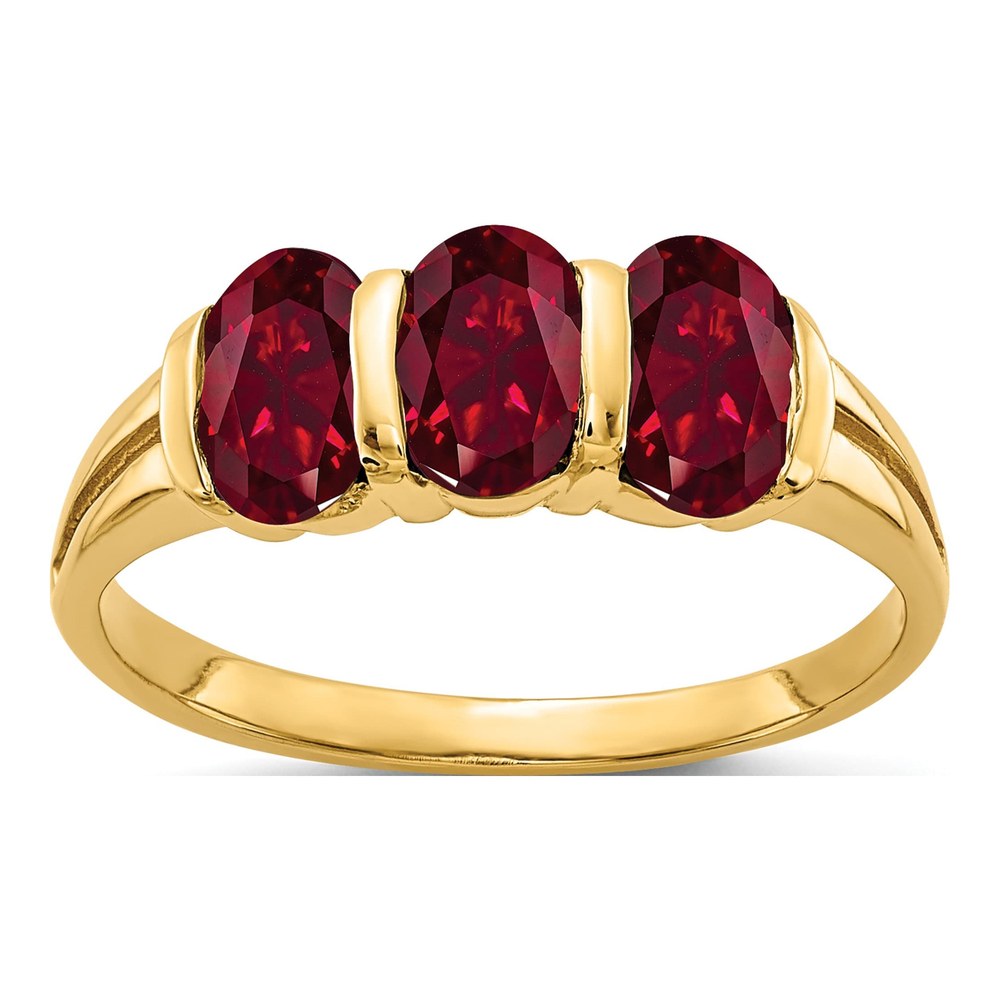14K Yellow Gold Lab-Created Ruby 3-Stone Ring