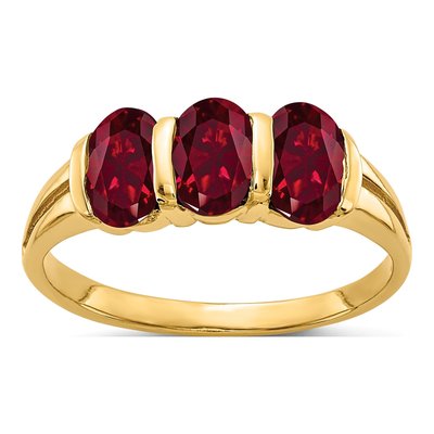 14K Yellow Gold Lab-Created Ruby 3-Stone Ring
