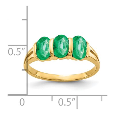 14K Yellow Gold Emerald Oval 3-Stone Ring – view 2