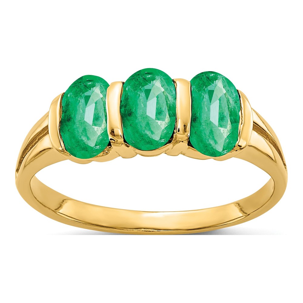 14K Yellow Gold Emerald Oval 3-Stone Ring
