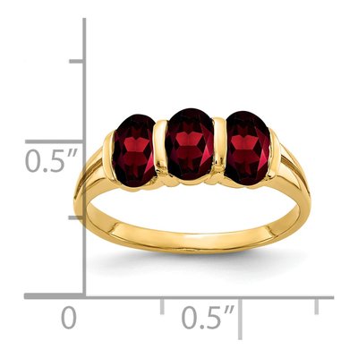 14K Yellow Gold Garnet 3-Stone Oval Ring – view 2