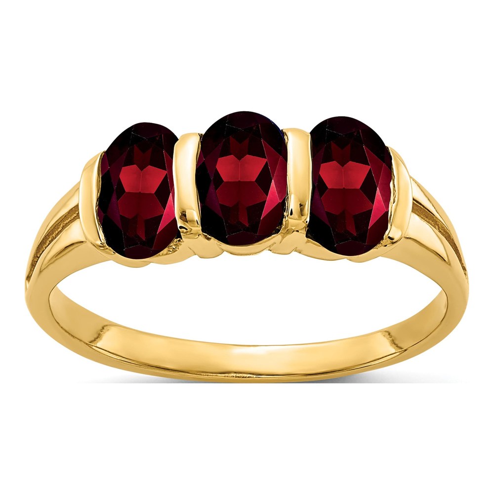 14K Yellow Gold 3-Stone Oval Garnet Ring