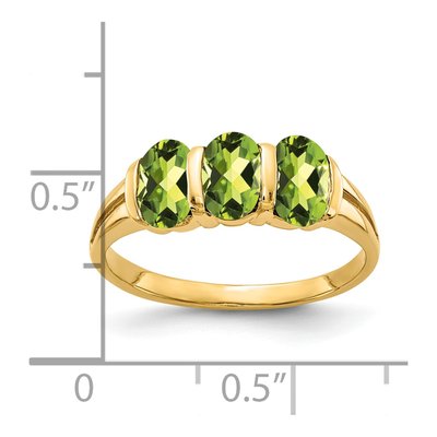 14K Yellow Gold Peridot Oval 3-Stone Ring – view 2