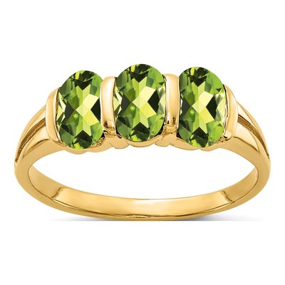 14K Yellow Gold Peridot Oval 3-Stone Ring