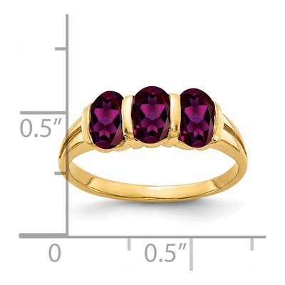 14K Yellow Gold Rhodolite Garnet 3-Stone Ring – view 2