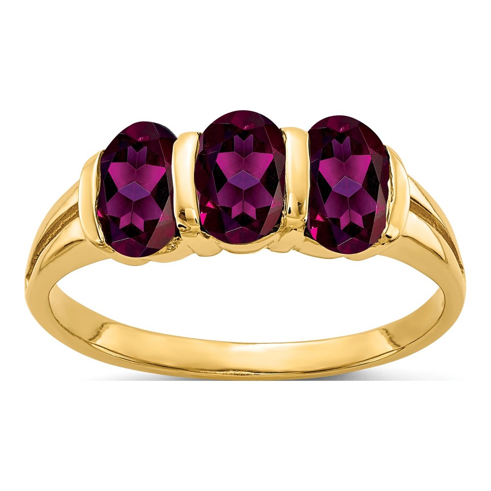 14K Yellow Gold Rhodolite Garnet 3-Stone Ring