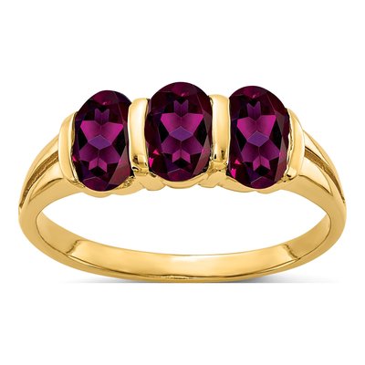 14K Yellow Gold Rhodolite Garnet 3-Stone Ring