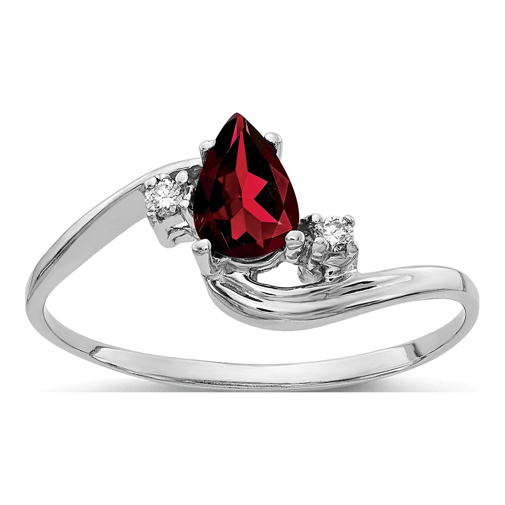 14K White Gold Garnet & Diamond Pear Bypass Ring