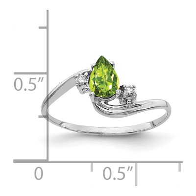 14K White Gold Peridot & Diamond Pear Bypass Ring – view 2