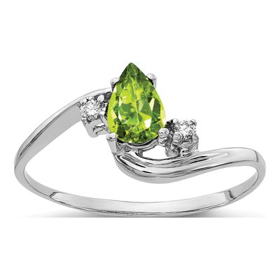 14K White Gold Peridot & Diamond Pear Bypass Ring