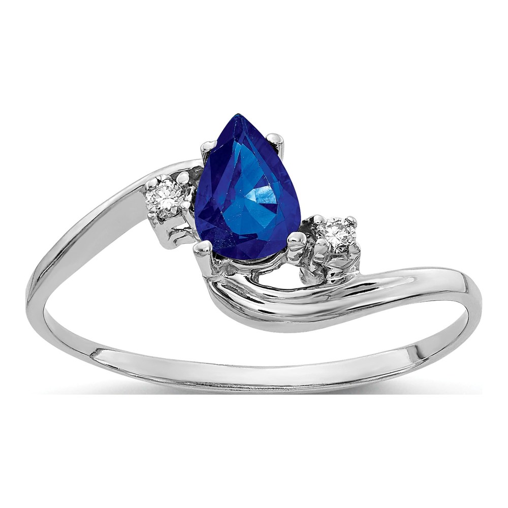 14K White Gold Pear Sapphire & Diamond Ring