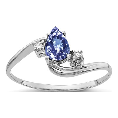 14K White Gold Tanzanite & Diamond Pear Ring