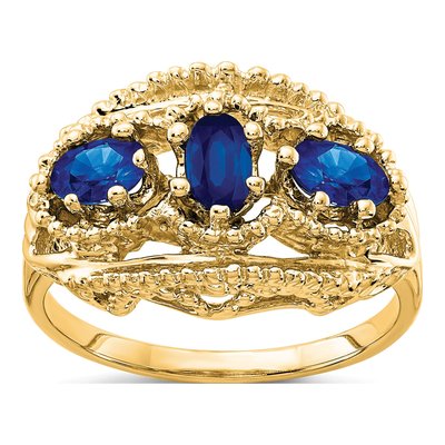 14K Yellow Gold 3-Stone Oval Ring Mounting