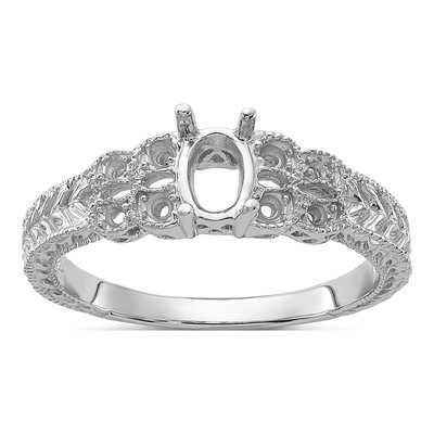 14K White Gold Oval Ring Mounting