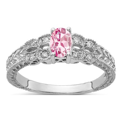 14K White Gold 1/10 ct tw Pink Tourmaline & Diamond Ring