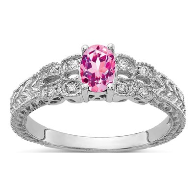 14K White Gold 1/10 ct tw Sapphire & Diamond Oval Ring