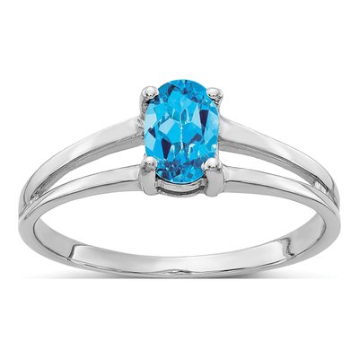 14K White Gold Swiss Blue Topaz Oval Ring