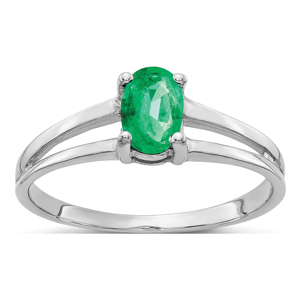 14K White Gold Emerald Oval Ring