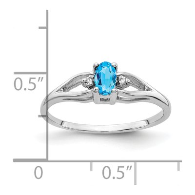 14K White Gold Swiss Blue Topaz & Diamond Oval Ring – view 2
