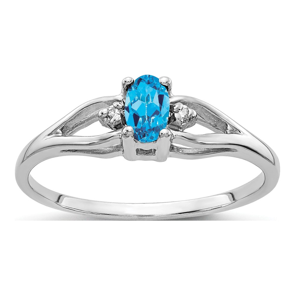 14K White Gold Swiss Blue Topaz & Diamond Oval Ring