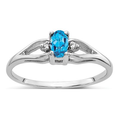 14K White Gold Swiss Blue Topaz & Diamond Oval Ring