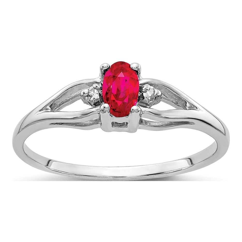 14K White Gold Ruby & Diamond Oval Ring